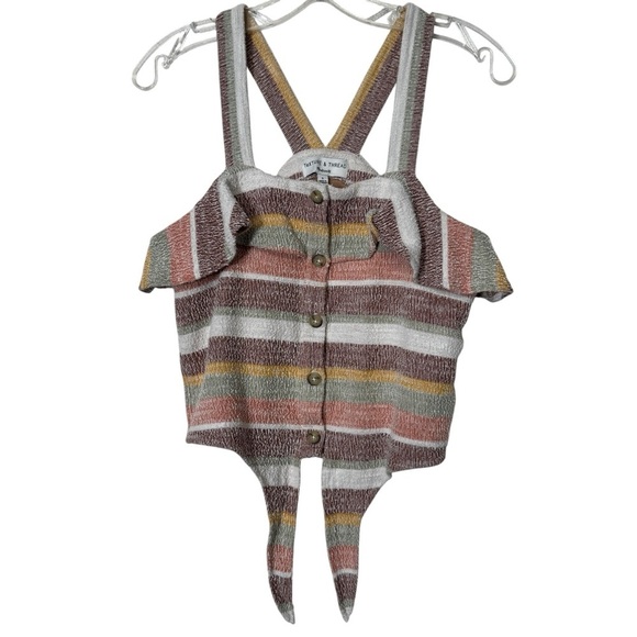 Madewell Tops - Madewell Texture & Thread Crop Top Stripe Ruffle Straps Smocked Size S